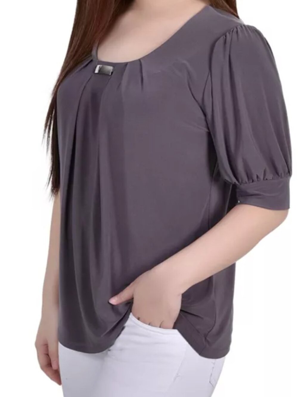 NY Collection Balloon Sleeve Blouse Dusty Lavender Size Small
